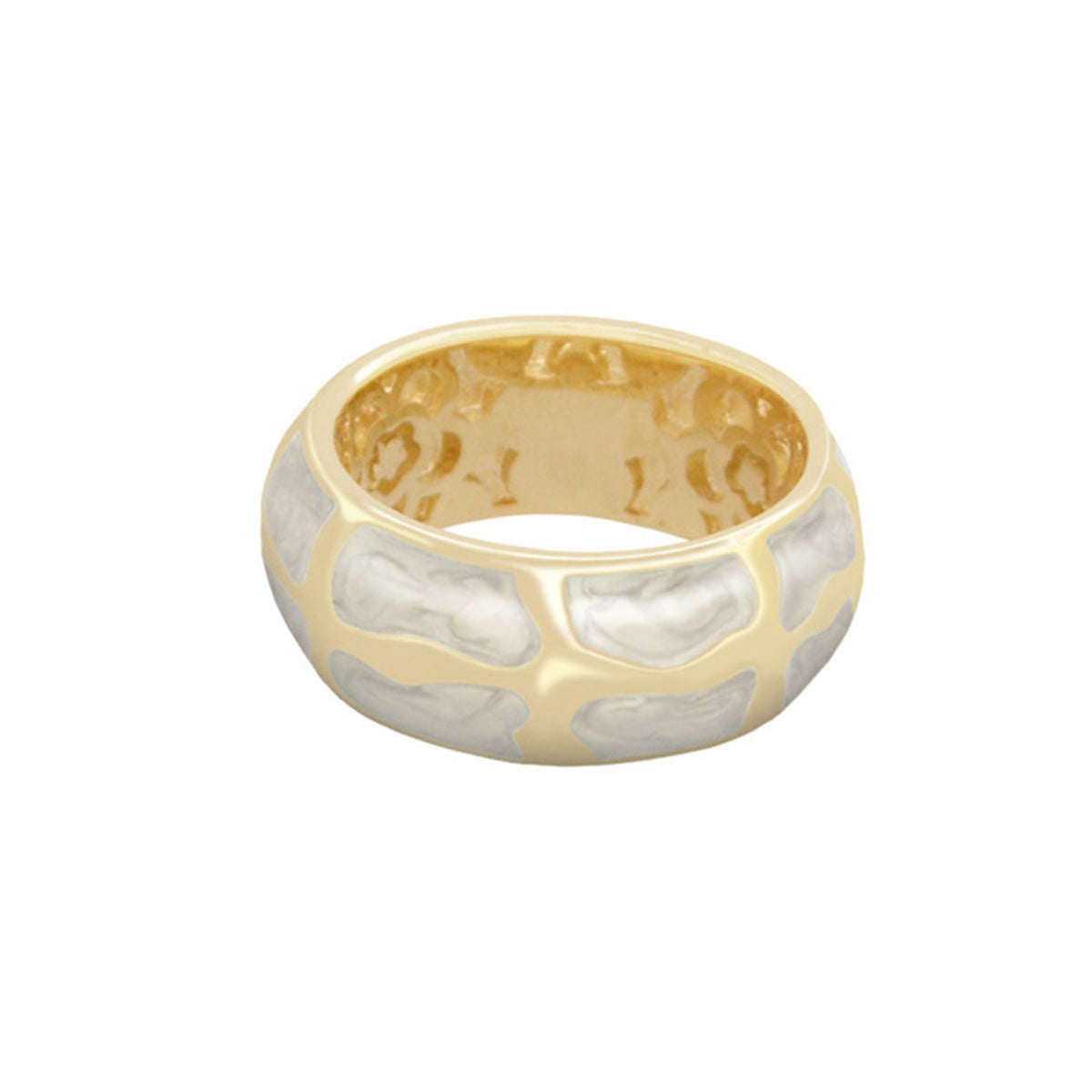 Puzzle Band Ring by Lauren G Adams, gold-tone band with white mosaic inlay on Tampa Home & Garden Store