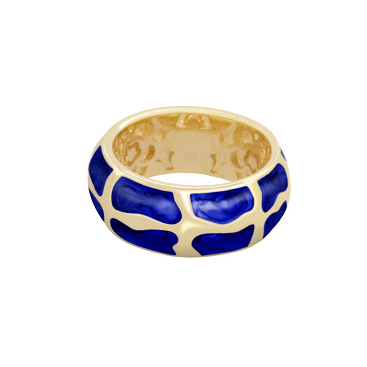 Puzzle Band Ring by Lauren G Adams, gold-tone band with blue enamel puzzle-piece inlay on Tampa Home & Garden Store