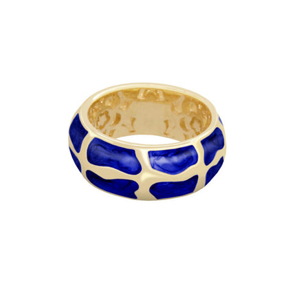 Puzzle Band Ring by Lauren G Adams, gold-tone band with blue enamel puzzle-piece inlay on Tampa Home & Garden Store