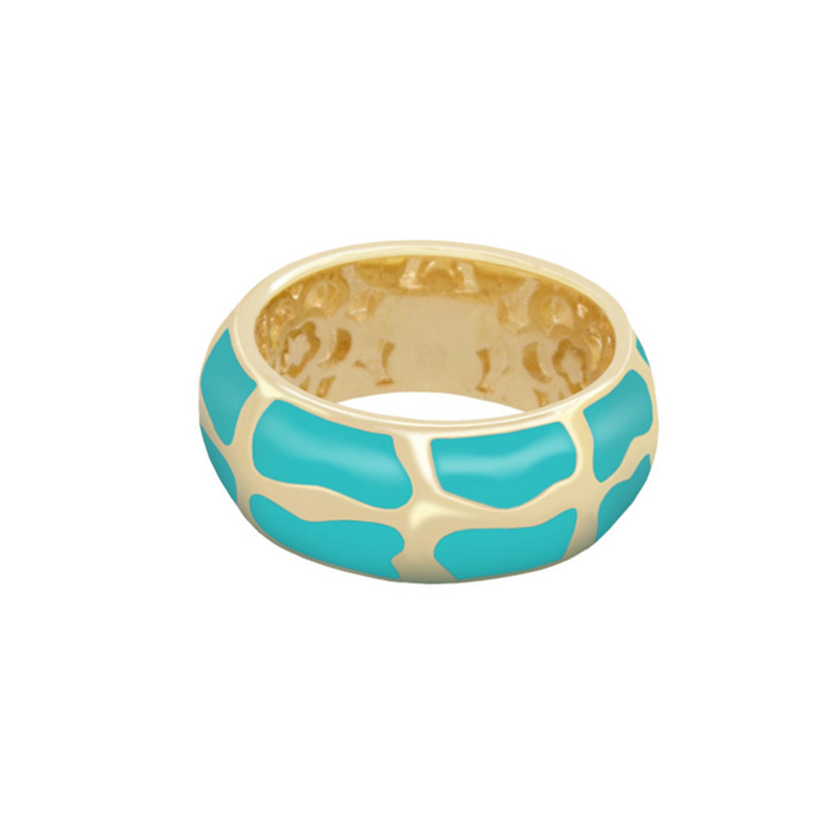 Puzzle Band Ring by Lauren G Adams, wide gold band with turquoise mosaic inlay on Tampa Home & Garden Store