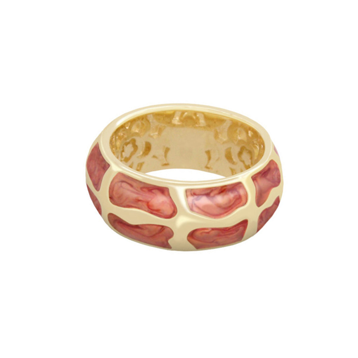 Puzzle Band Ring by Lauren G Adams, gold-toned band with pink marbled inlays on Tampa Home & Garden Store