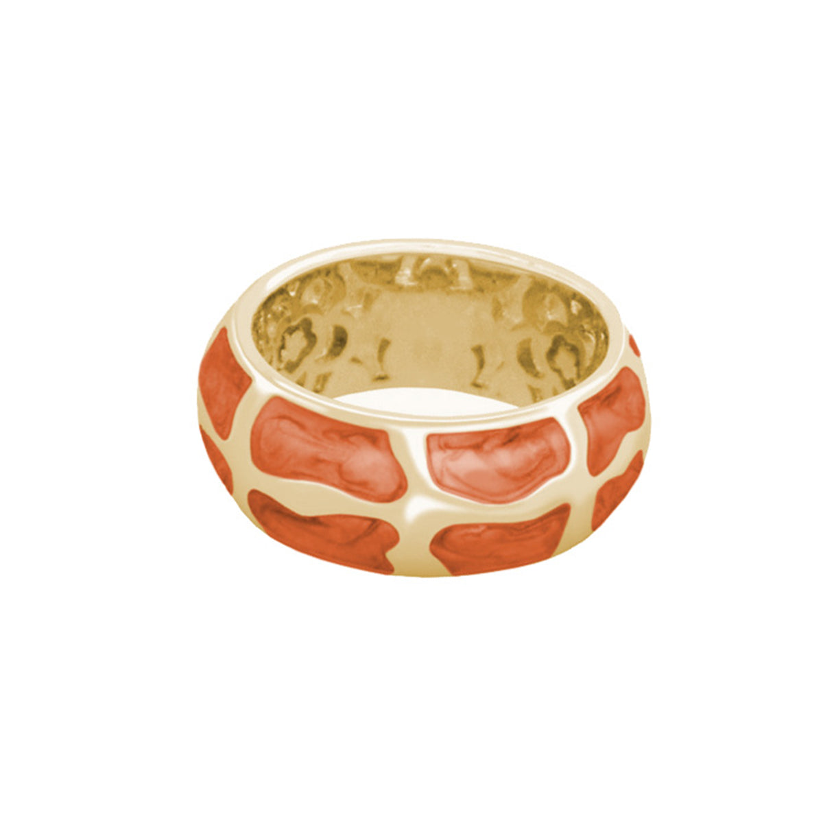 Puzzle Band Ring by Lauren G Adams, gold-toned band with coral-red stone inlays on Tampa Home & Garden Store