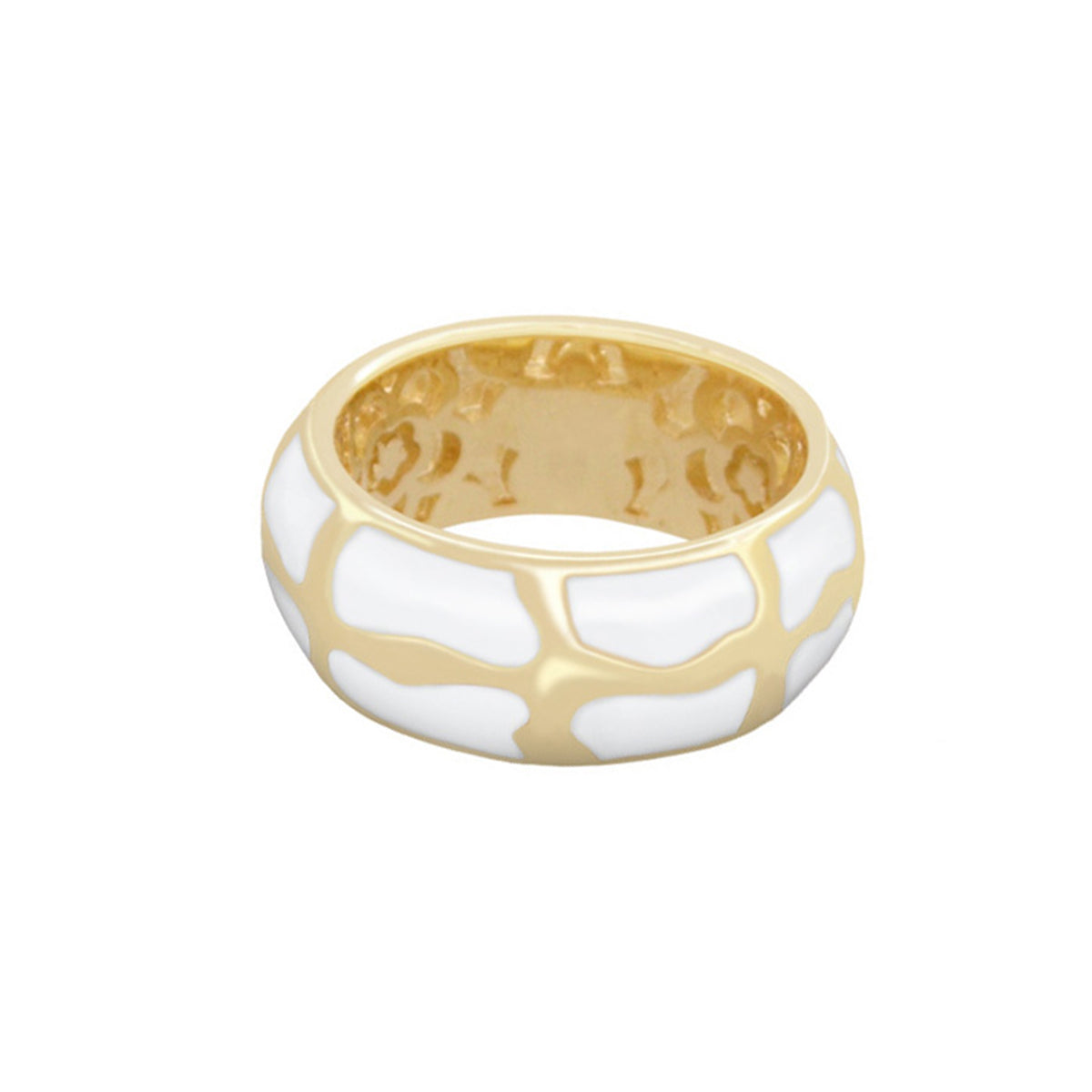 Puzzle Band Ring by Lauren G Adams in gold-tone with white enamel mosaic on Tampa Home & Garden Store
