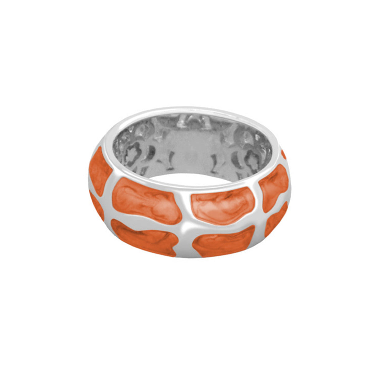 Puzzle Band Ring by Lauren G Adams, orange segmented stone inlay on silver band on Tampa Home & Garden Store