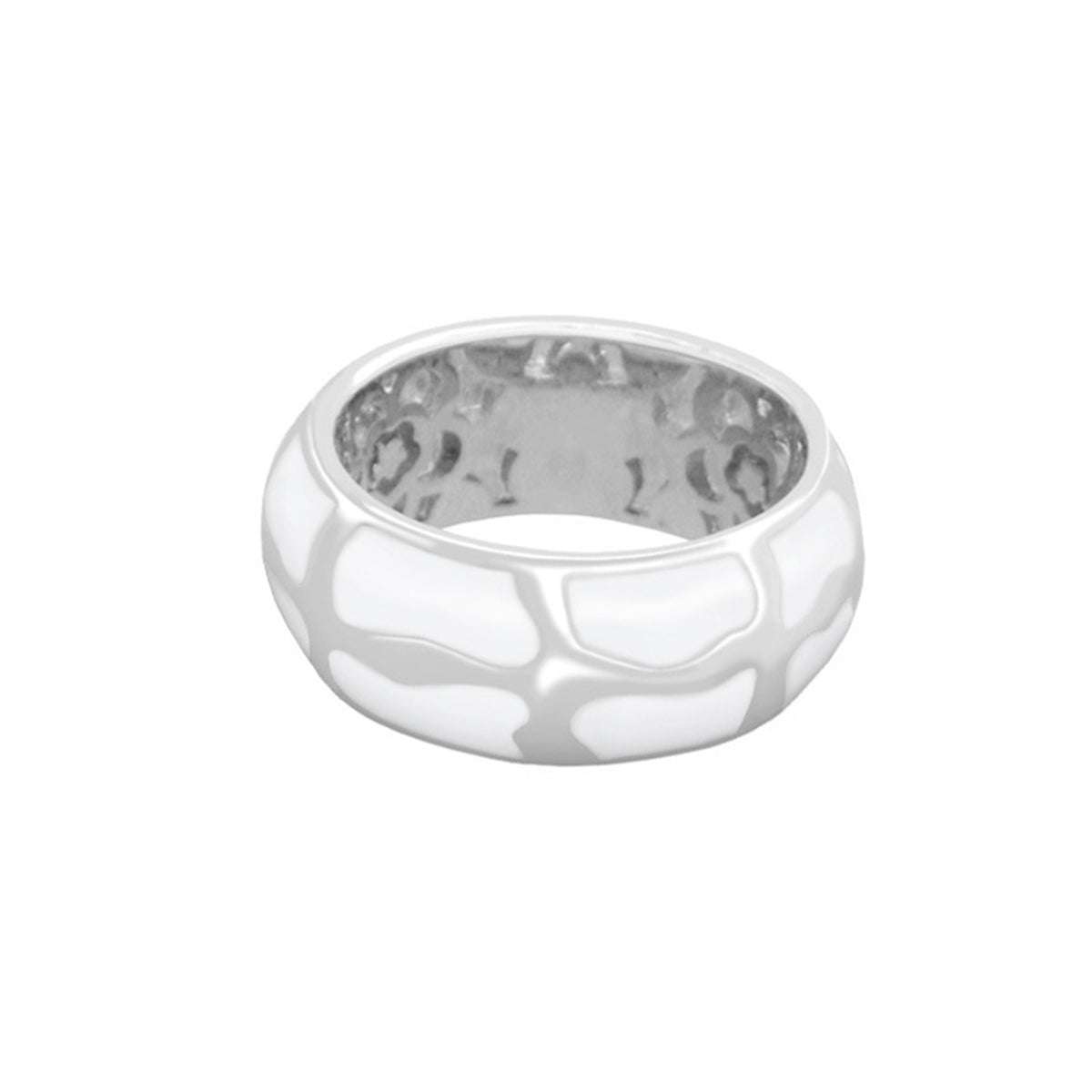 Puzzle Band Ring by Lauren G Adams, white enamel puzzle-patterned silver band on Tampa Home & Garden Store