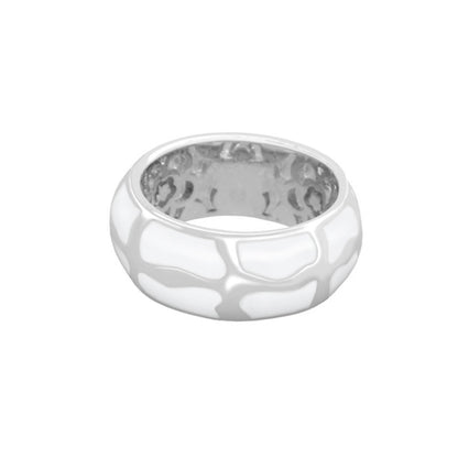 Puzzle Band Ring by Lauren G Adams, white enamel puzzle-patterned silver band on Tampa Home & Garden Store