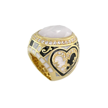 Renaissance Cocktail Ring in gold-tone with pave crystals and black enamel crest on Tampa Home & Garden Store