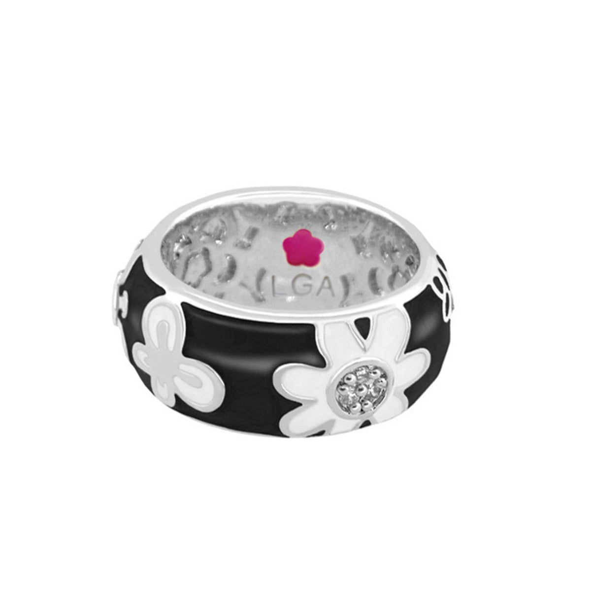 Butterfly World Ring Black enamel with white floral motifs and crystals by Lauren G Adams on Tampa Home & Garden Store