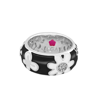 Butterfly World Ring Black enamel with white floral motifs and crystals by Lauren G Adams on Tampa Home & Garden Store