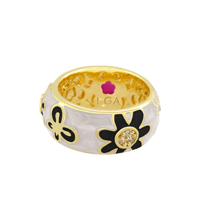 Butterfly World Ring Bold Flower band ring gold enamel motifs LGA rhinestone center on Tampa Home & Garden Store