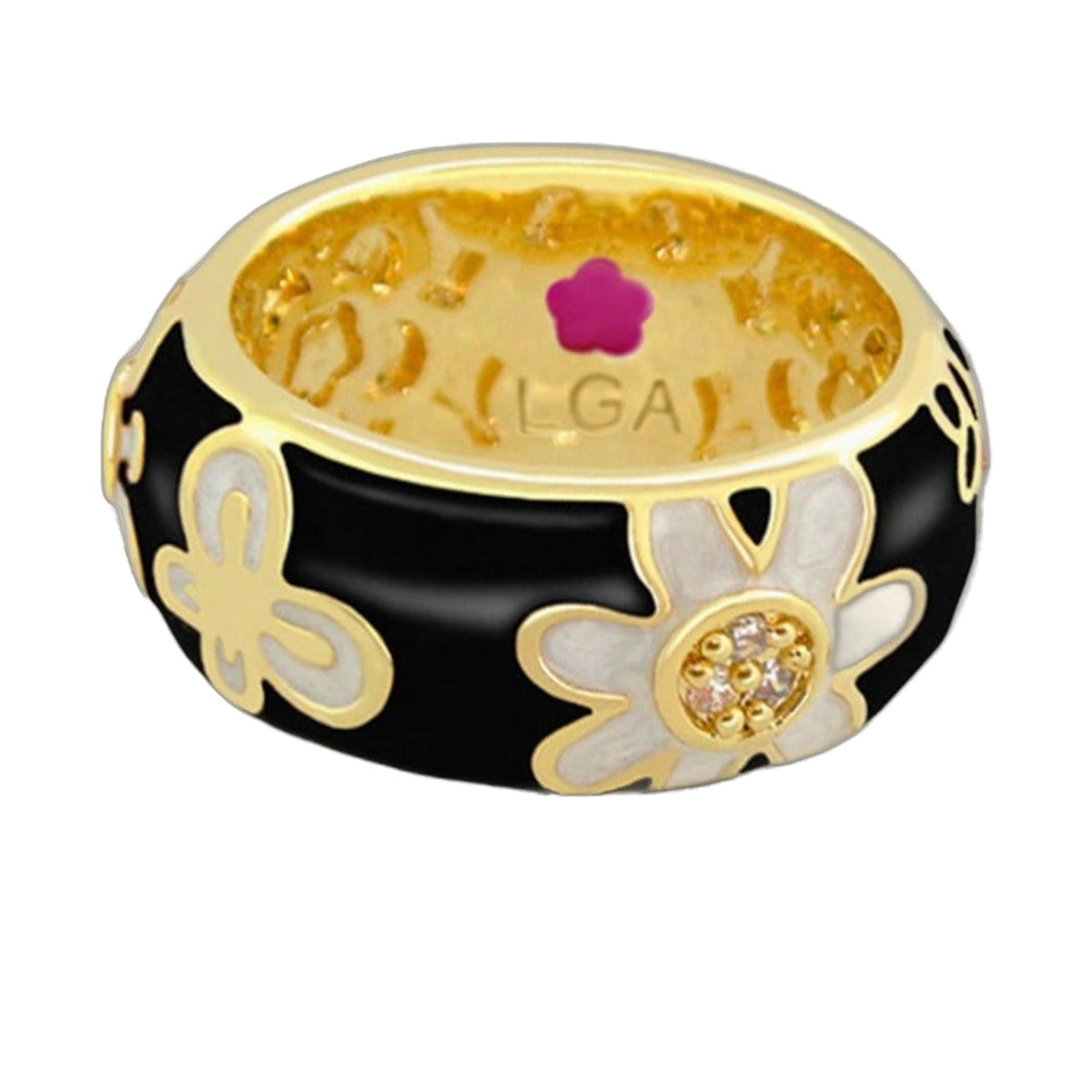 Butterfly World Ring Bold Flower gold-tone with black enamel accents by Lauren G Adams on Tampa Home & Garden Store