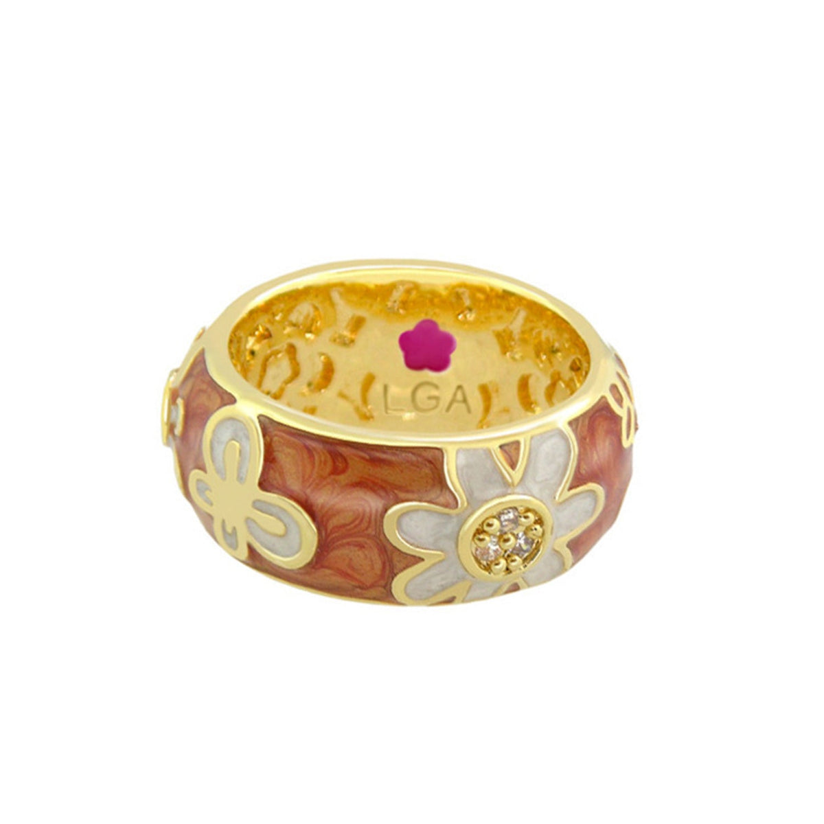 Butterfly World Ring Flower band gold-tone with pink enamel and crystal accents Lauren G Adams on Tampa Home & Garden Store
