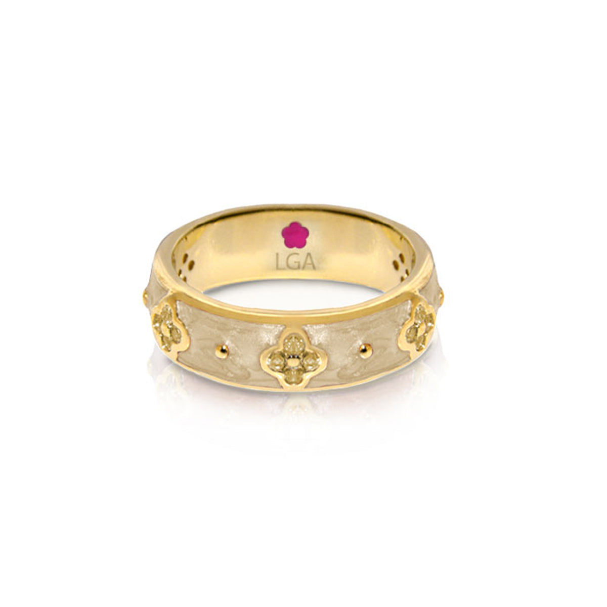 Clover and Clover stackable ring in gold with clover motifs and dotted accents by Lauren G Adams on Tampa Home & Garden Store
