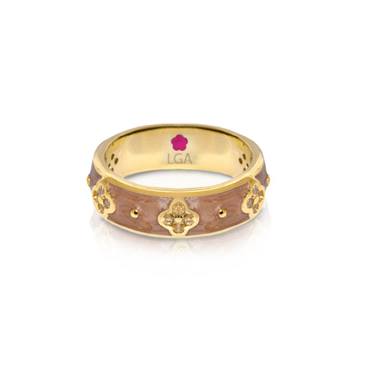 Clover and Clover ring, Lauren G Adams gold-tone stackable ring with brown inlay clover motifs on Tampa Home & Garden Store