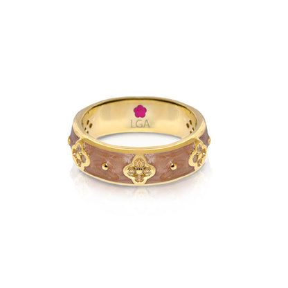 Clover and Clover ring, Lauren G Adams gold-tone stackable ring with brown inlay clover motifs on Tampa Home & Garden Store