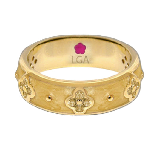 Clover and Clover ring by Lauren G Adams, gold-tone stackable with clover motif LGA inside on Tampa Home & Garden Store