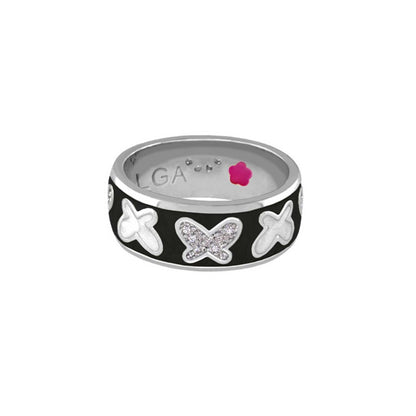 Band ring Butterfly World Ring Wide Pavé Butterfly by Lauren G Adams with black enamel motifs on Tampa Home & Garden Store