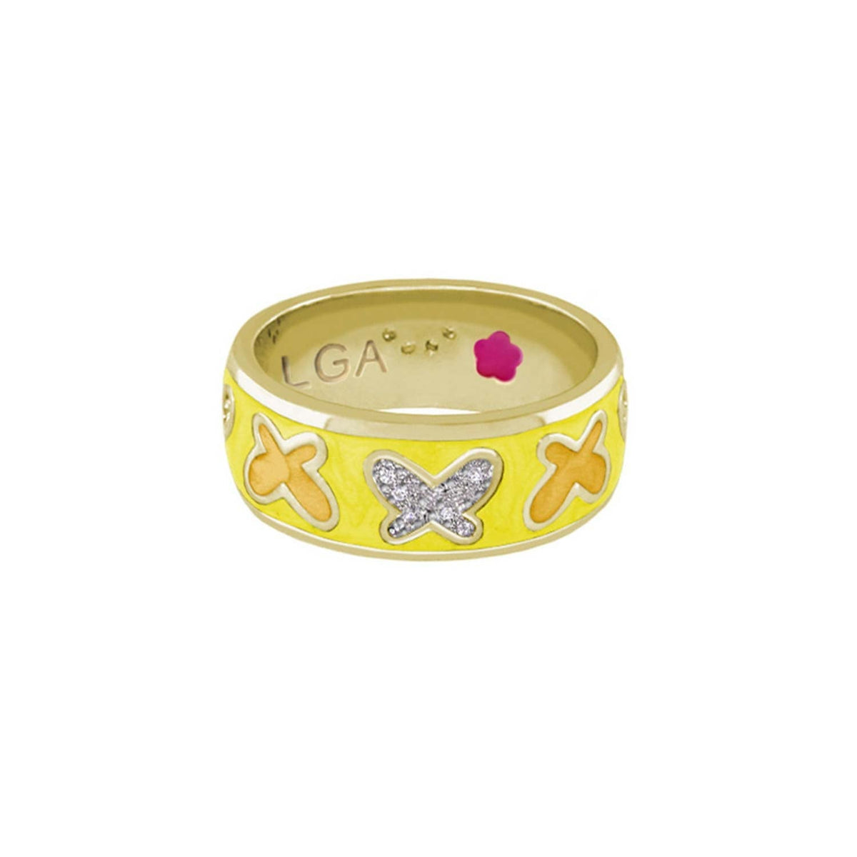 Band ring with yellow enamel butterfly accents and pavé diamond butterfly by Lauren G Adams on Tampa Home & Garden Store