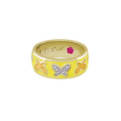 Band ring with yellow enamel butterfly accents and pavé diamond butterfly by Lauren G Adams on Tampa Home & Garden Store