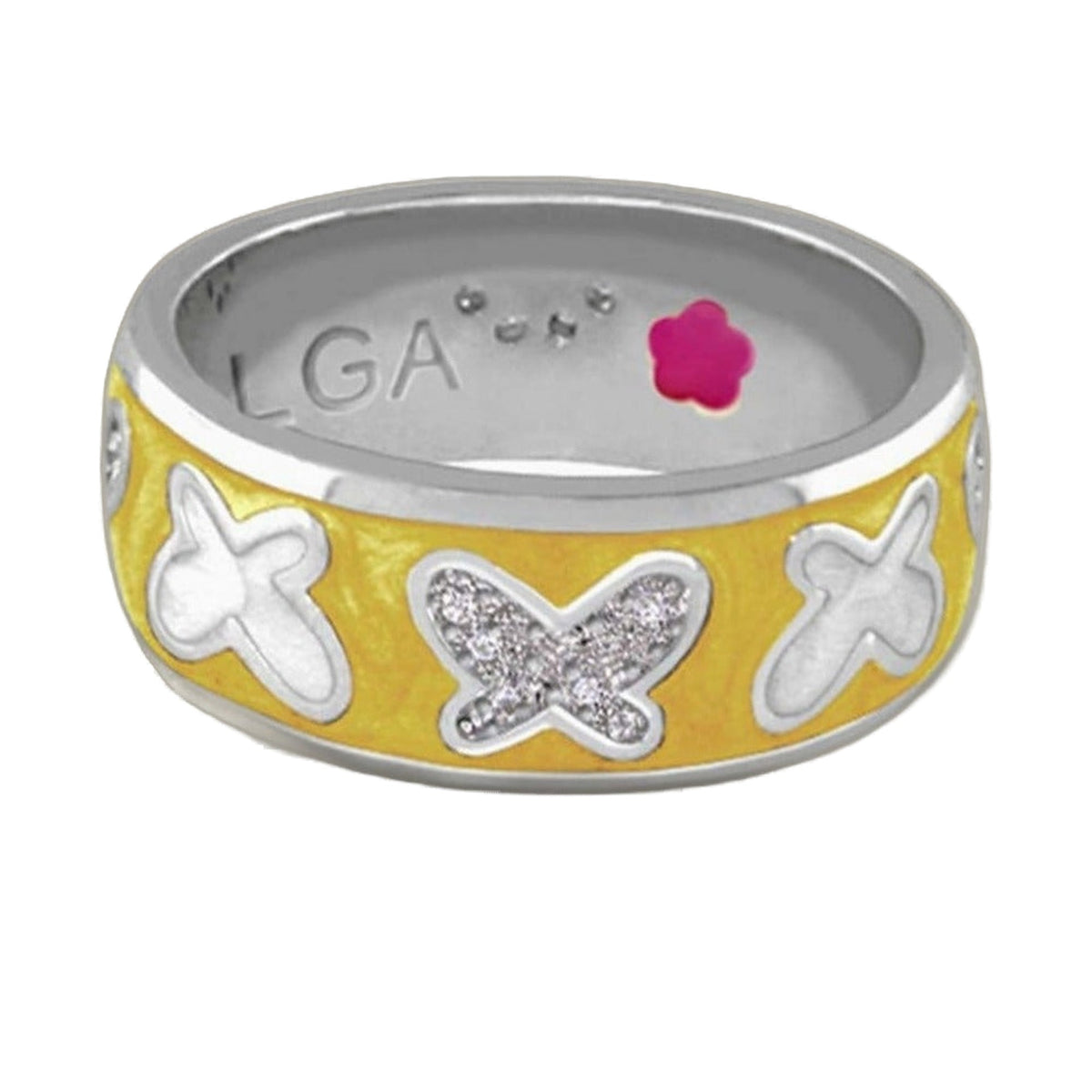 Lauren G Adams Butterfly World Ring - Wide pavé butterfly on yellow enamel band on Tampa Home & Garden Store