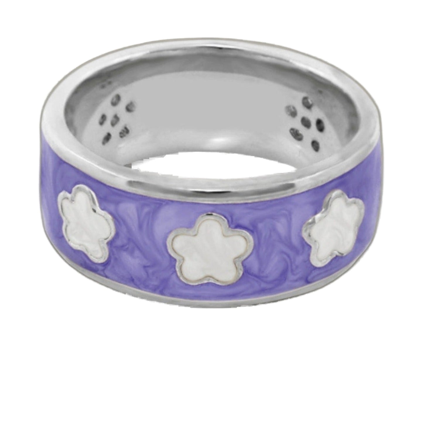 Purple ceramic mug with white cloud-shaped motifs and silver rim, close-up view on Tampa Home & Garden Store