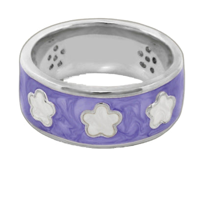 Purple ceramic mug with white cloud-shaped motifs and silver rim, close-up view on Tampa Home & Garden Store