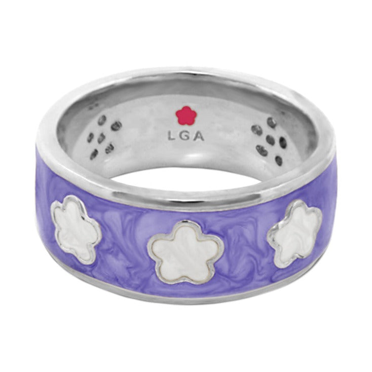 Daisy Love Band Ring by Lauren G Adams — purple enamel band with flowers, silver edges on Tampa Home & Garden Store