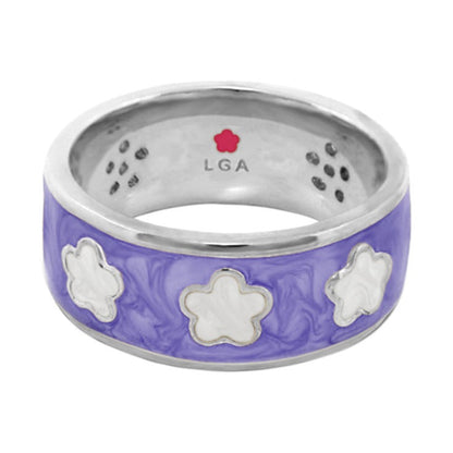 Daisy Love Band Ring by Lauren G Adams — purple enamel band with flowers, silver edges on Tampa Home & Garden Store