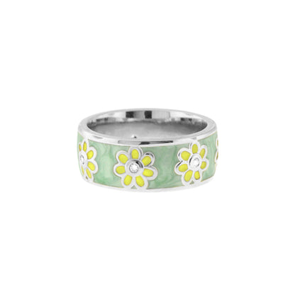 Daisy Love Band Ring open flower daisies around a green enamel band by Lauren G Adams on Tampa Home & Garden Store