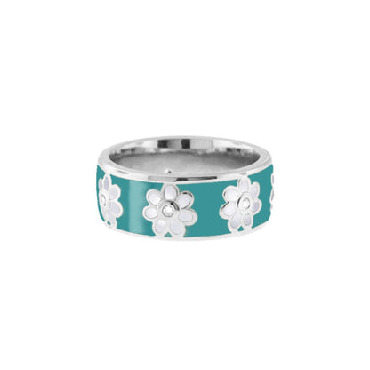 Daisy Love Band Ring Open Flower teal enamel with silver daisies and crystals Lauren G Adams on Tampa Home & Garden Store
