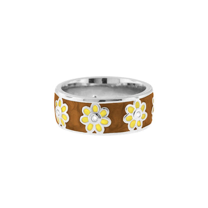 Daisy Love Band Ring by Lauren G Adams, brown inlay band with daisies on Tampa Home & Garden Store