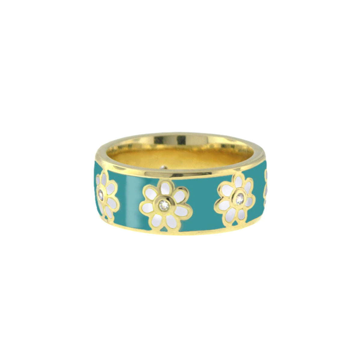 Daisy Love Band Ring Open Flower with teal enamel and gold daisy motifs by Lauren G Adams on Tampa Home & Garden Store