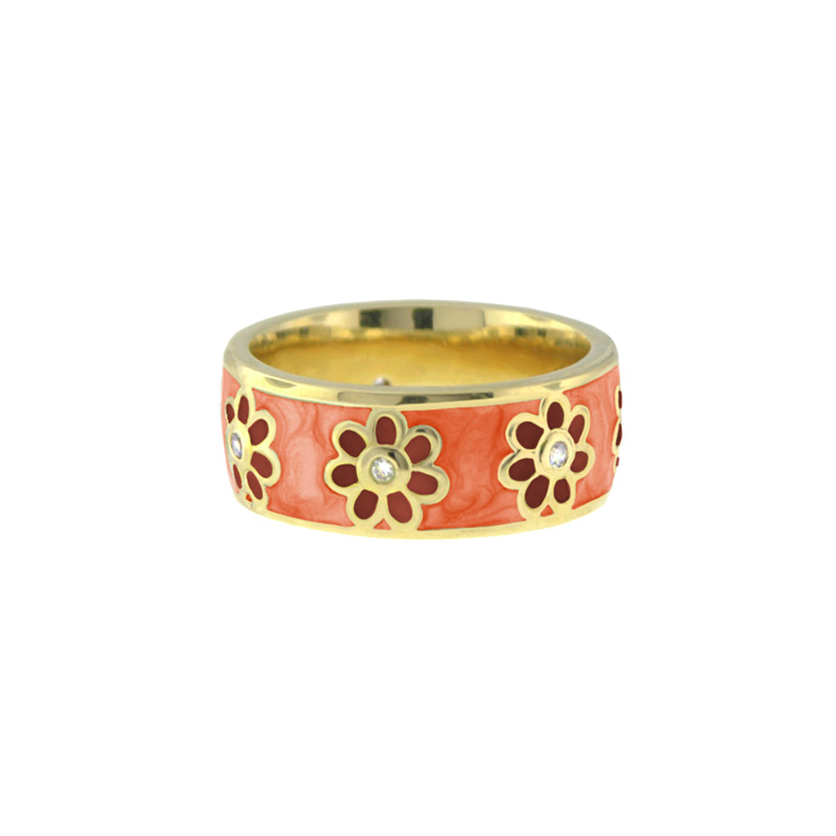 Daisy Love Band Ring Open Flower coral enamel gold band with crystal centers Lauren G Adams on Tampa Home & Garden Store