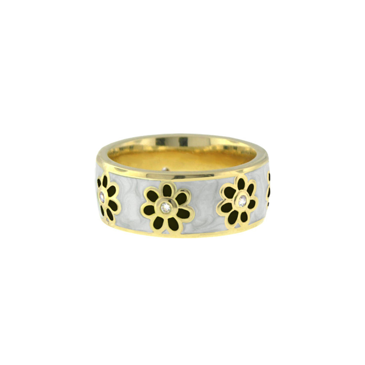 Daisy Love Band Ring Open Flower by Lauren G Adams on two-tone gold and silver textured band on Tampa Home & Garden Store