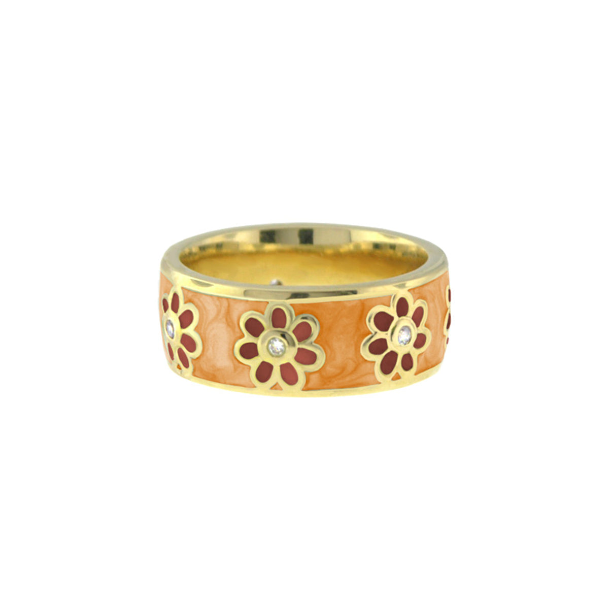 Daisy Love Band Ring Open Flower by Lauren G Adams, orange enamel band with gold trim on Tampa Home & Garden Store