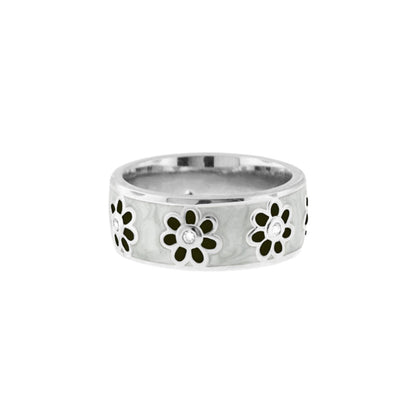 Daisy Love Band Ring open flower design, silver band with white marbled inlay and crystal centers, Lauren G Adams on Tampa Home & Garden Store