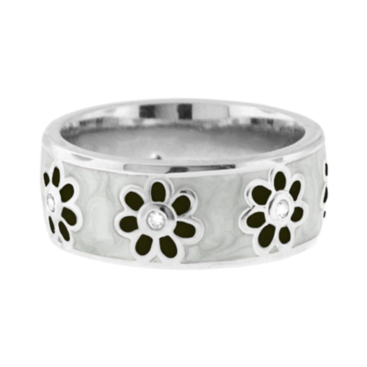 Daisy Love Band Ring Open Flower design in silver with black enamel petals Lauren G Adams on Tampa Home & Garden Store