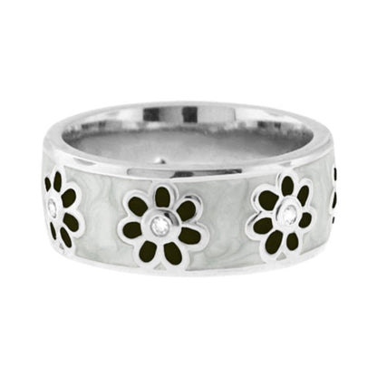 Daisy Love Band Ring Open Flower design in silver with black enamel petals Lauren G Adams on Tampa Home & Garden Store