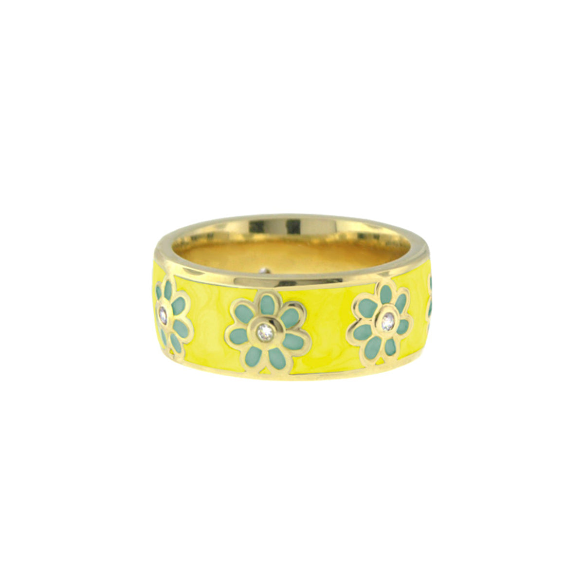 Daisy Love Band Ring - Open Flower, yellow enamel with blue floral accents by Lauren G Adams on Tampa Home & Garden Store