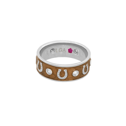 Horseshoe Equestrian Ring band with brown leather inlay and crystal accents Lauren G Adams on Tampa Home & Garden Store