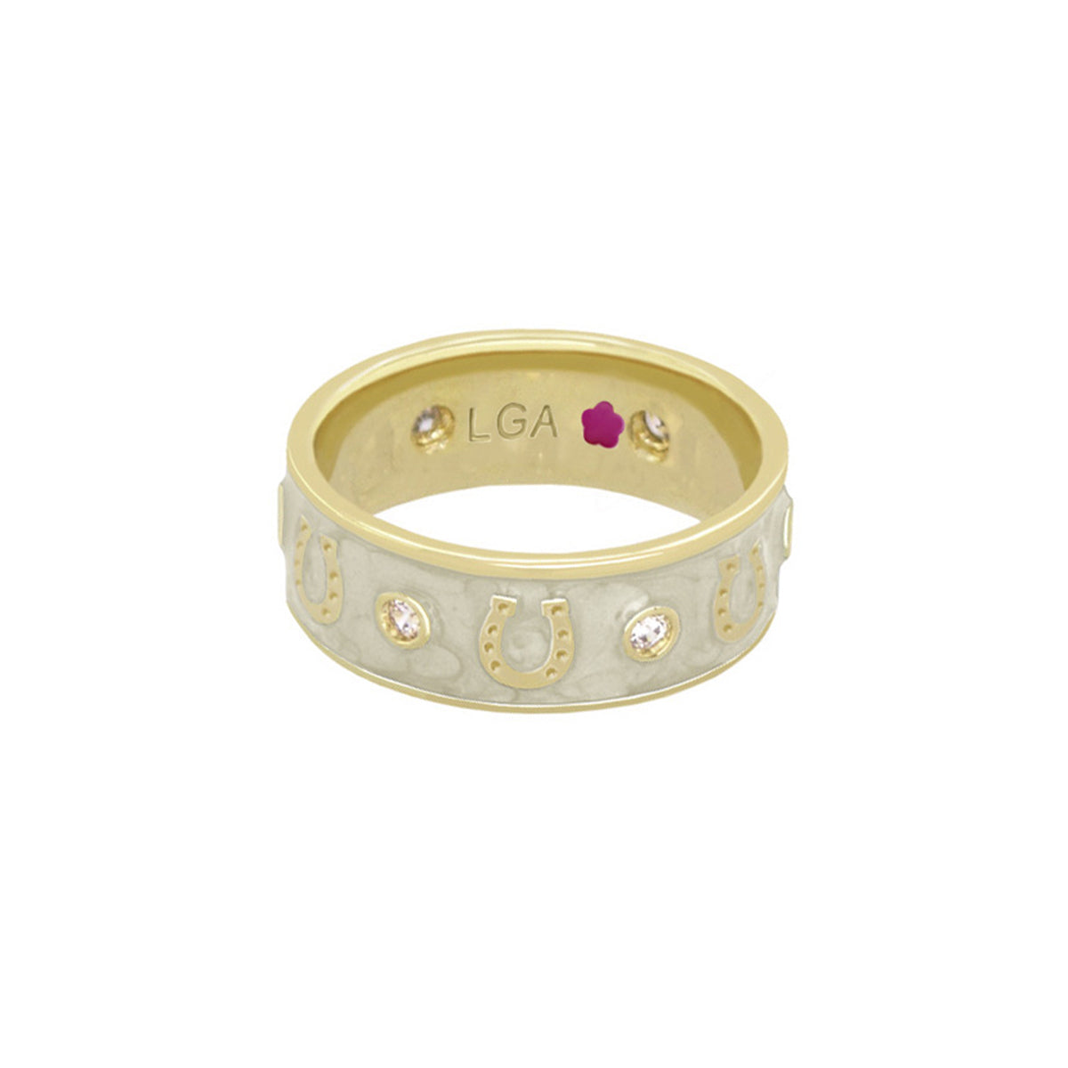 Horseshoe Equestrian Ring, two-tone gold and silver band with crystal accents by Lauren G Adams on Tampa Home & Garden Store