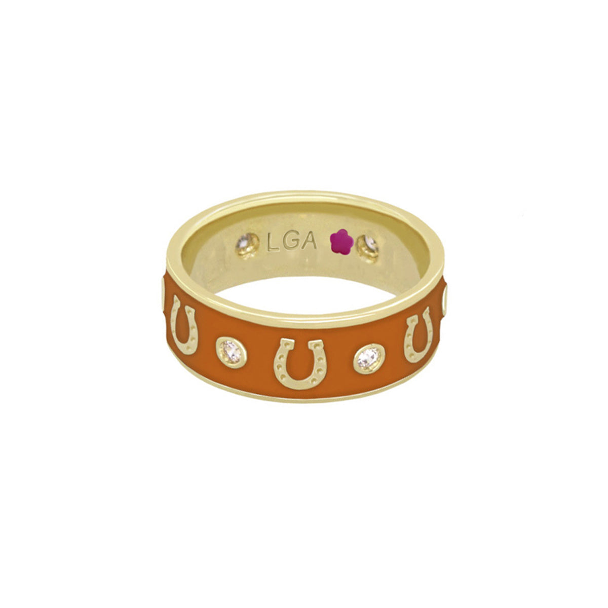 Horseshoe Equestrian Ring gold band with orange enamel and crystal accents Lauren G Adams on Tampa Home & Garden Store
