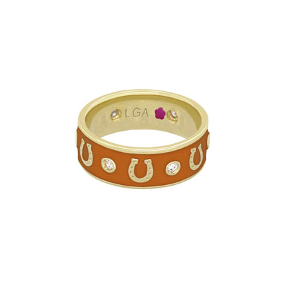 Horseshoe Equestrian Ring gold band with orange enamel and crystal accents Lauren G Adams on Tampa Home & Garden Store