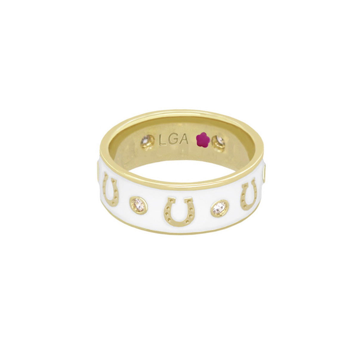 Lauren G Adams LGA horseshoe ring with white enamel band and crystals on Tampa Home & Garden on Tampa Home & Garden Store