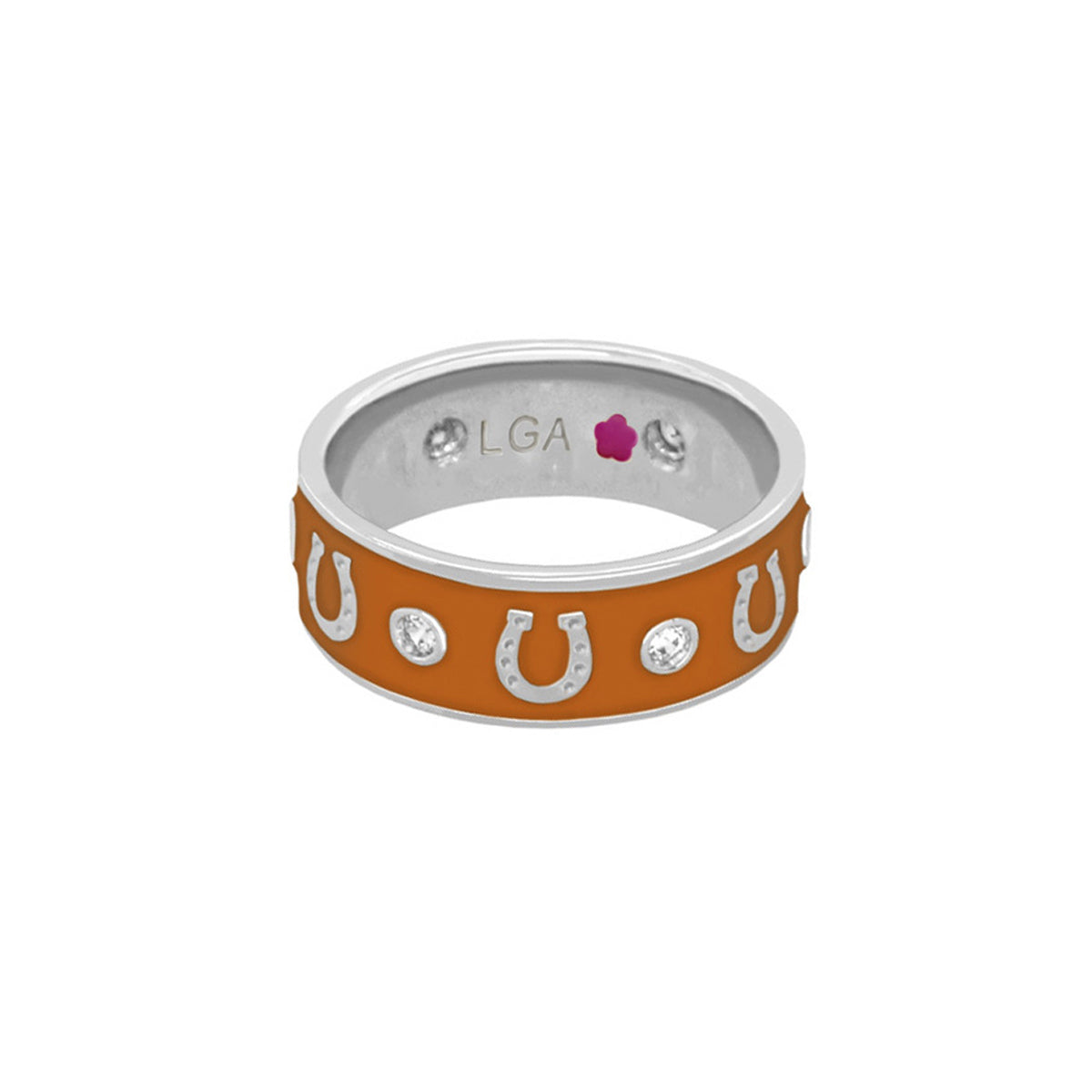 Horseshoe Equestrian Ring orange enamel band with crystal accents Lauren G Adams on Tampa Home & Garden Store