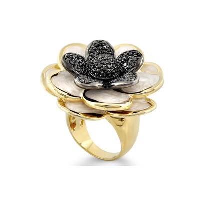 Rose Cocktail Ring by Lauren G Adams, gold petal ring with black pavé center on Tampa Home & Garden Store