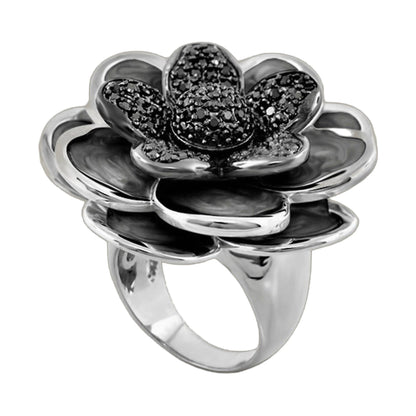 Rose cocktail ring in silver-tone metal with black crystal rose centerpiece by Lauren G Adams on Tampa Home & Garden Store