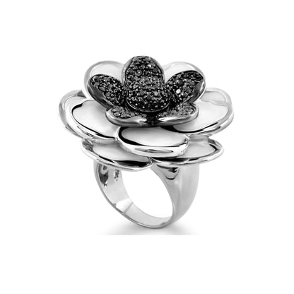 Rose cocktail ring, silver-tone layered petals with black pave center, Lauren G Adams on Tampa Home & Garden Store