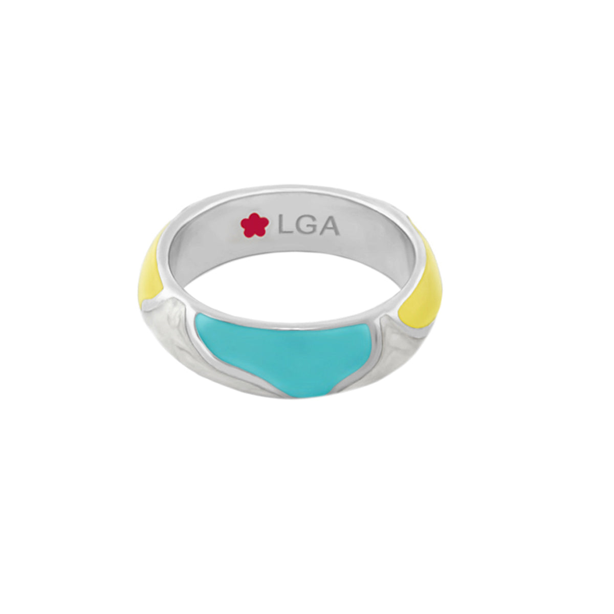 Earth Wind Stackable Ring turquoise enamel with yellow accents on silver band Lauren G Adams on Tampa Home & Garden Store