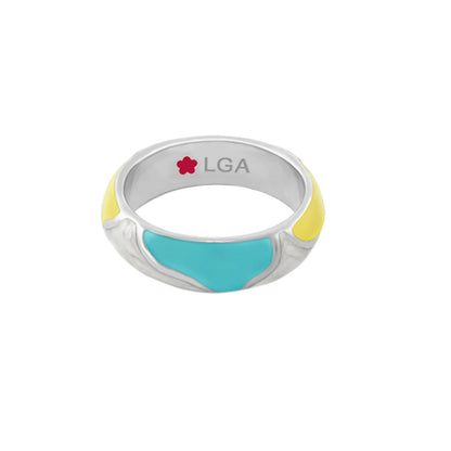 Earth Wind Stackable Ring turquoise enamel with yellow accents on silver band Lauren G Adams on Tampa Home & Garden Store